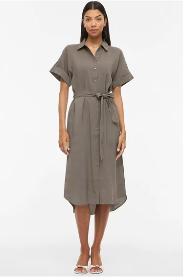 Short Sleeve Belted Midi Dress