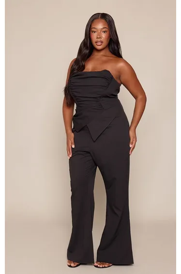 Plus Black Ruch Pointed Corset Bandeau Jumpsuit