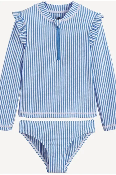 2 Piece Striped Swimsuit with UV Protection T-Shirt