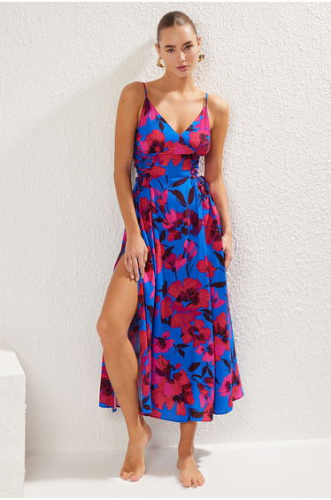 Pink-Multicolored Floral Relaxed Maxi Woven 100% Viscose Dress