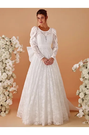 Exquisite Round Neck Leg-Of-Mutton Lace Wedding Dresses