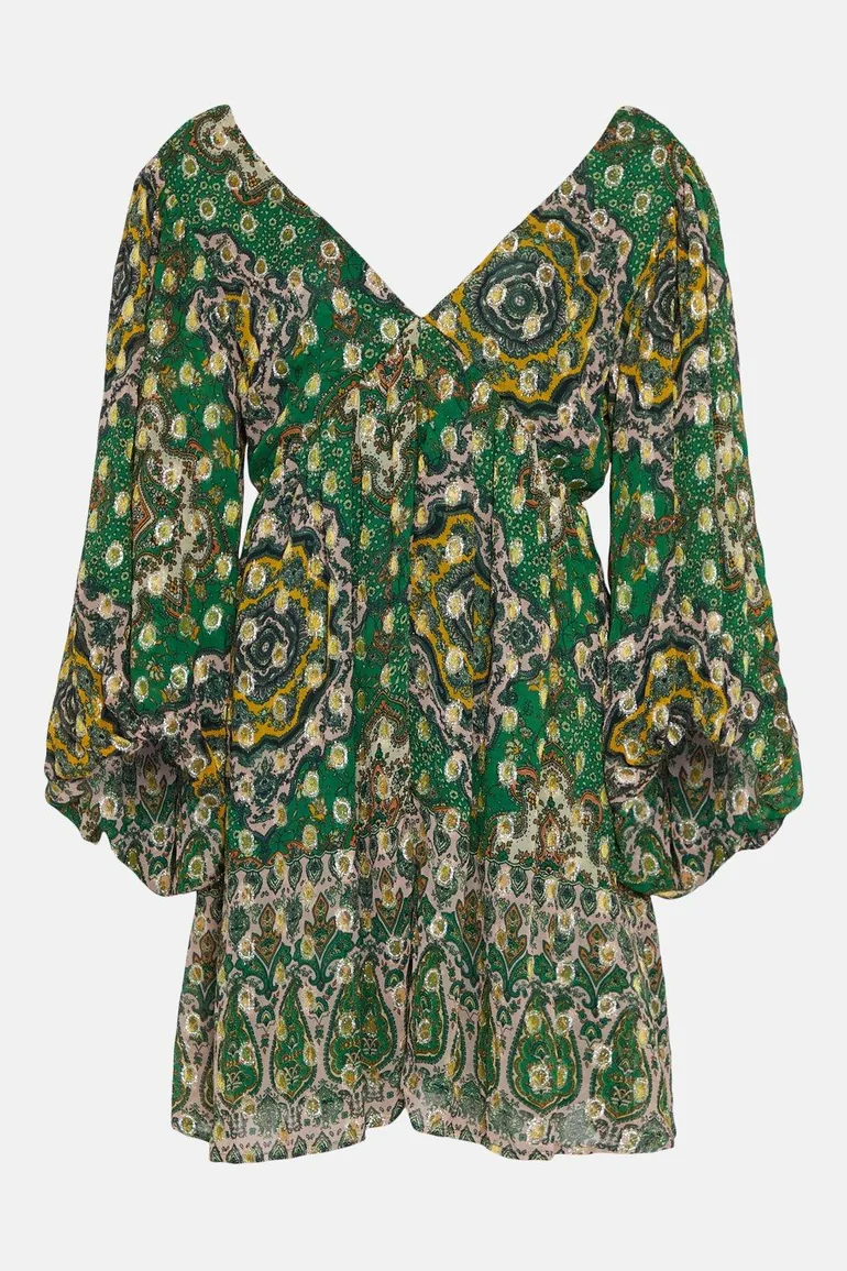 Sparkle Border Print V Neck Mini Dress - 3
