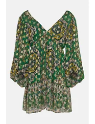 Sparkle Border Print V Neck Mini Dress - 3