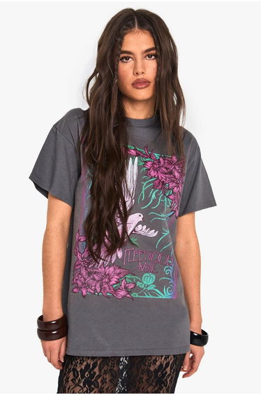 FLEETWOOD MAC BIRD LICENSE OVERSIZED PRINTED T-SHIRT - charcoal