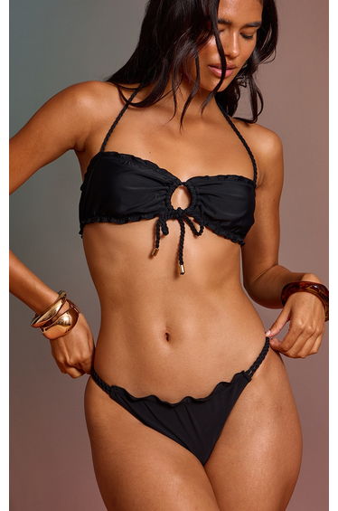 Black Twist Detail Ruched Bikini Top