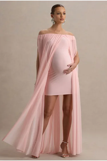 Atmosphere | Pink Bandeau Maternity Mini Dress With Mesh Overlay