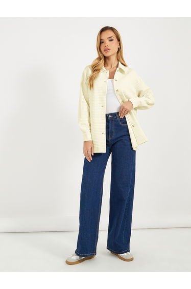 Oversized Longline Textured Button Down Shacket