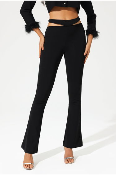 Magali Slim Bootstrap Casual Pants in Black