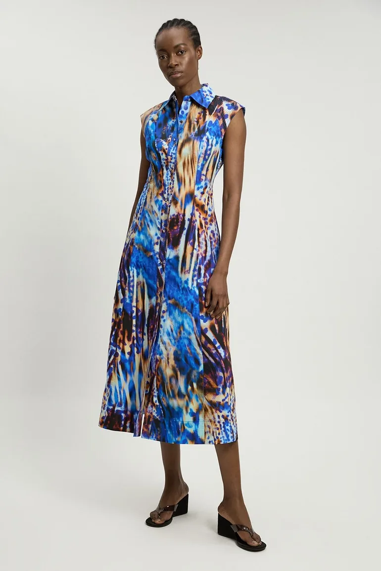 Cotton Top Stitch Woven Midaxi Shirt dress
