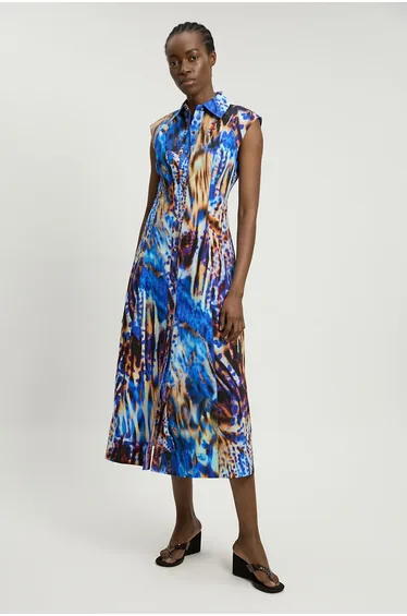 Cotton Top Stitch Woven Midaxi Shirt dress