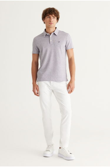Men's Purple-white Easy Iron Slim Fit Slim Fit Polo Neck Short Sleeve Jacquard T-Shirt