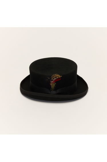 Black Wool Short Crown Feather Top Hat
