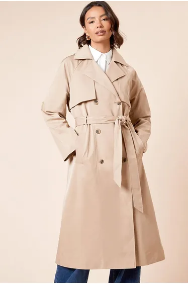Longline Double Breasted Belted Trench Coat
