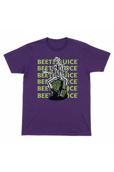 Beetlejuice Girls Pose Cotton Repeat Logo T-Shirt - Purple