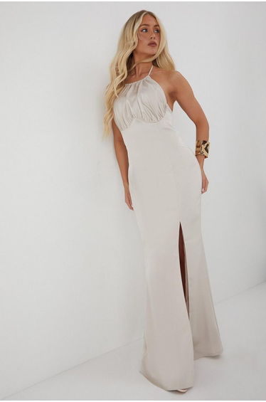 Halter Neck Split Hem Maxi Dress