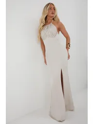 Halter Neck Split Hem Maxi Dress