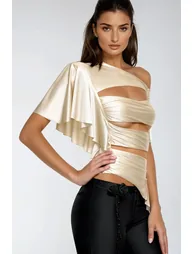 Deimne One Shoulder Cutout Satin Top - 4