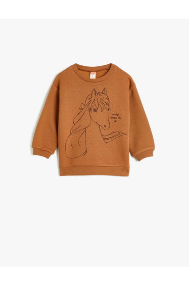 Sweat Print Detail Long Sleeve Crew Neck Cotton Raised