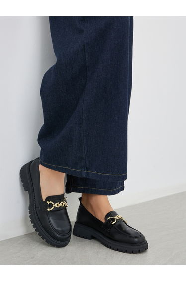 Chain Detail Leather Look Loafers