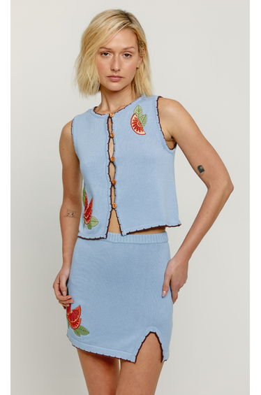 Blue Clementine Applique Knit Waistcoat