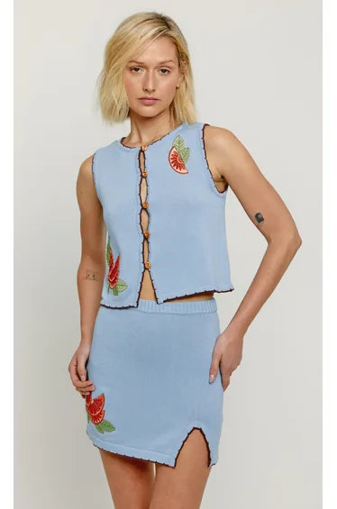 Blue Clementine Applique Knit Waistcoat
