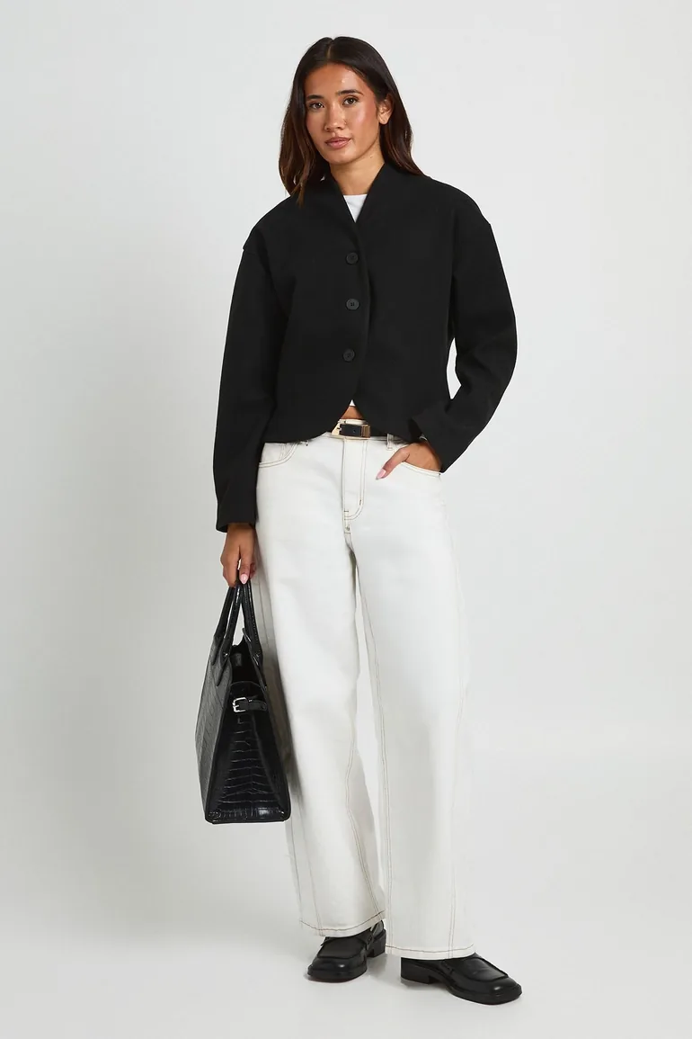Button Up Wool Look Coat - black