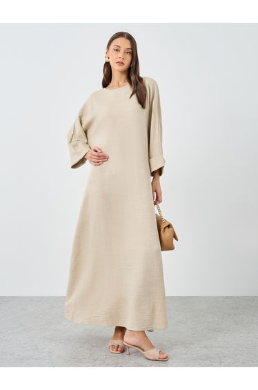 Women Beige Plain Batwing Sleeve Jalabiya