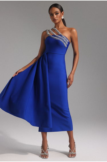 Marcella One Shoulder Diamond Bandage Maxi Dress