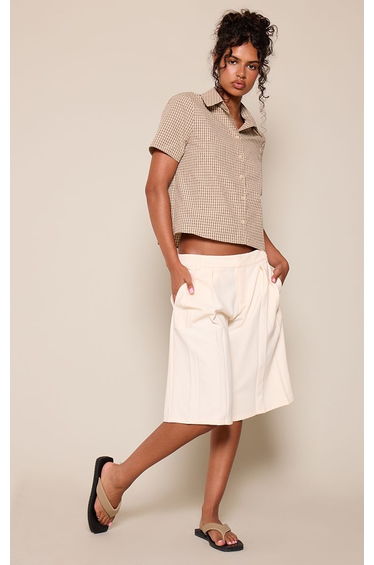 Brown Check Short Sleeve Boxy Shirt