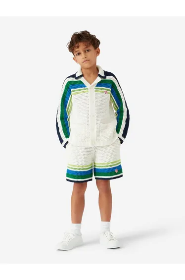Casablanca Boys Stripe Knit Shirt in White