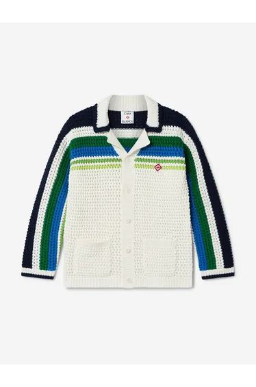 Casablanca Boys Stripe Knit Shirt in White