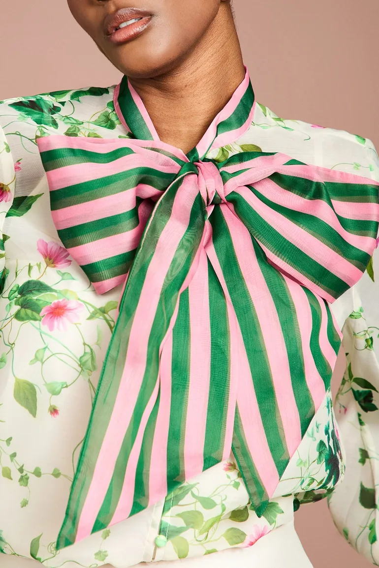 Printed Stripe Bow Detail Shirt - 3