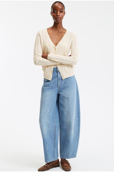 Fine Knit Buttoned Cardigan with V-Neck