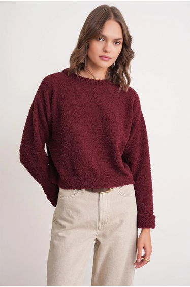 Mixray Plush Textured Crop Knit Sweater