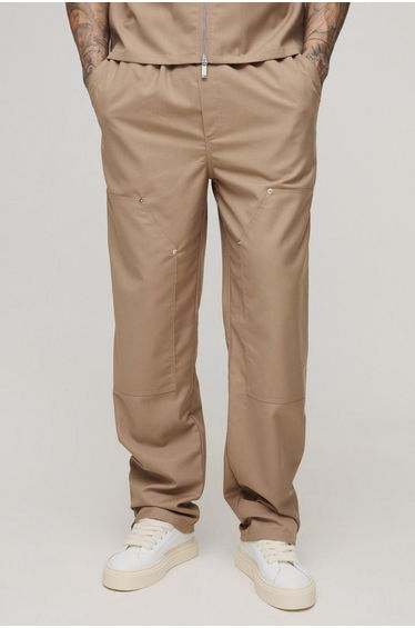 Tall Tailored Zip Hem Carpenter Trousers - stone