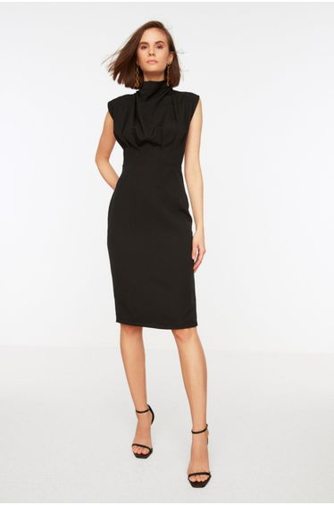 Black Column Midi Shift Dress