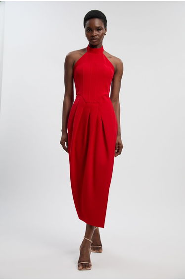 Soft Tailored Halter Neck Midi Dress