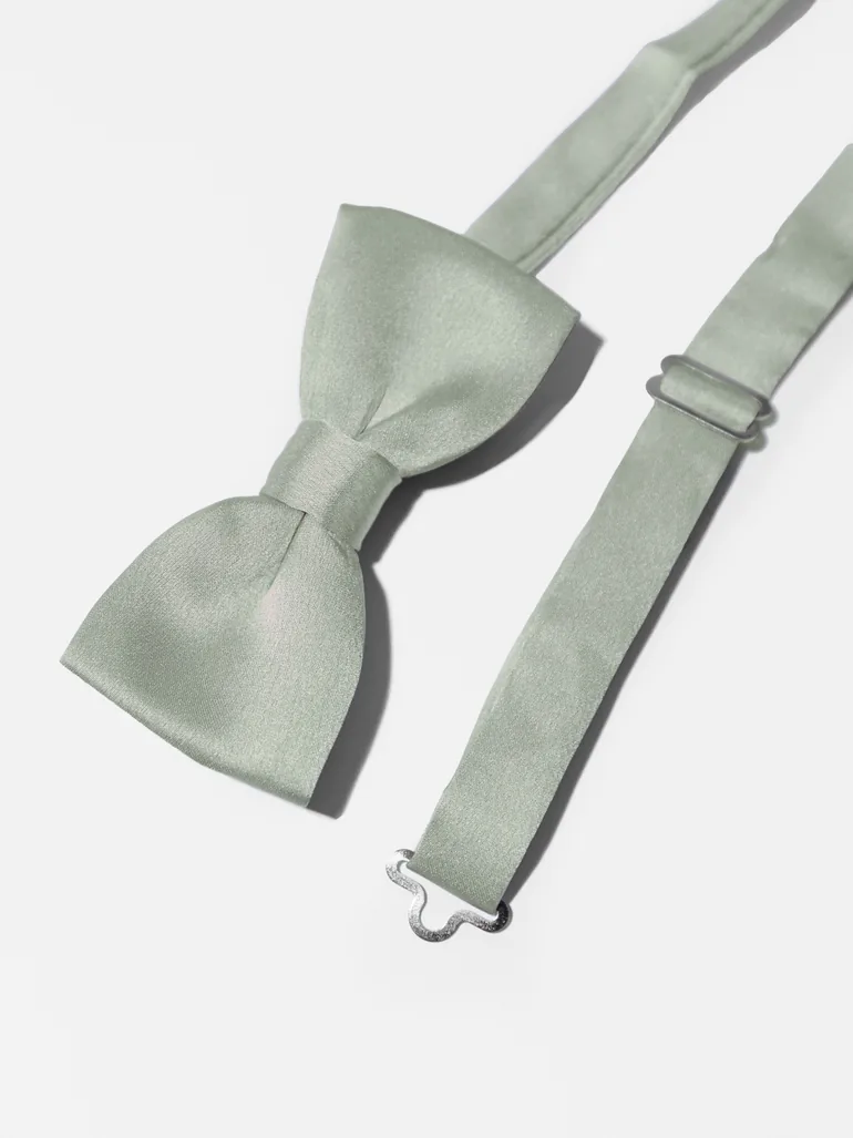 Maya Sage Green Satin Bow Tie & Pocket Square Set - 4