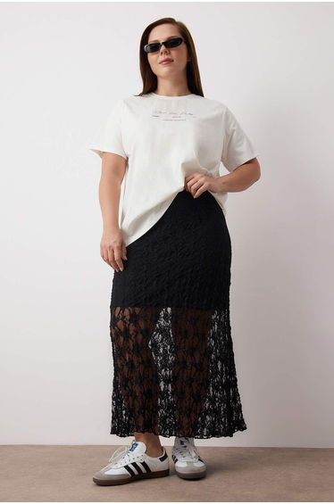 Black Lace A-line Mini Lined Plus Size Skirt