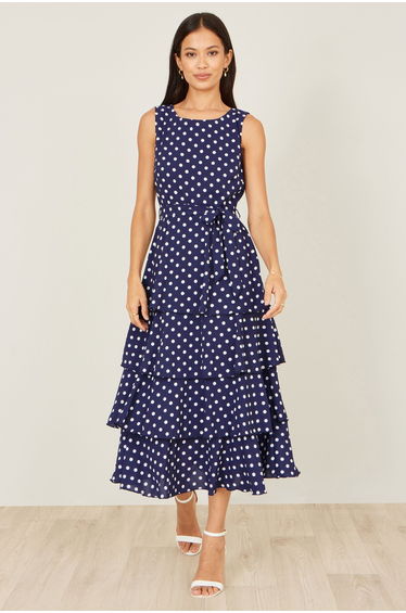 Yumi Navy Spot Tiered Dress