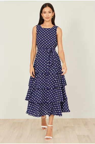 Yumi Navy Spot Tiered Dress