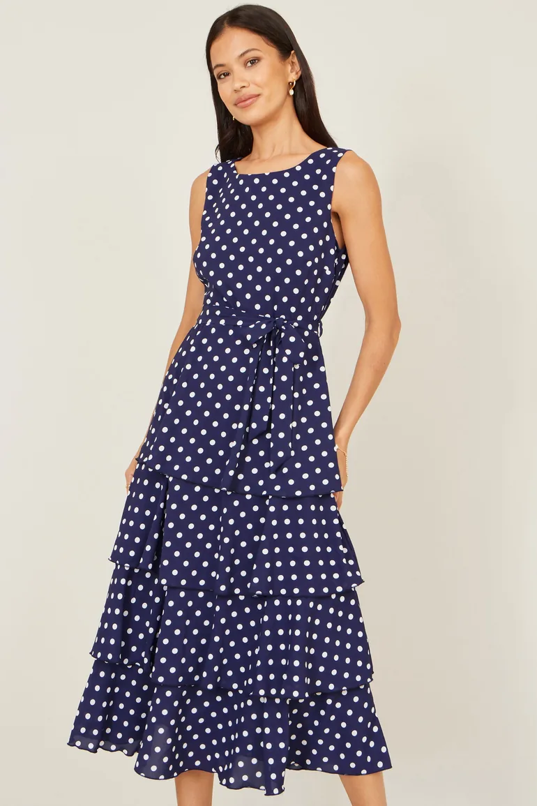 Yumi Navy Spot Tiered Dress - 2