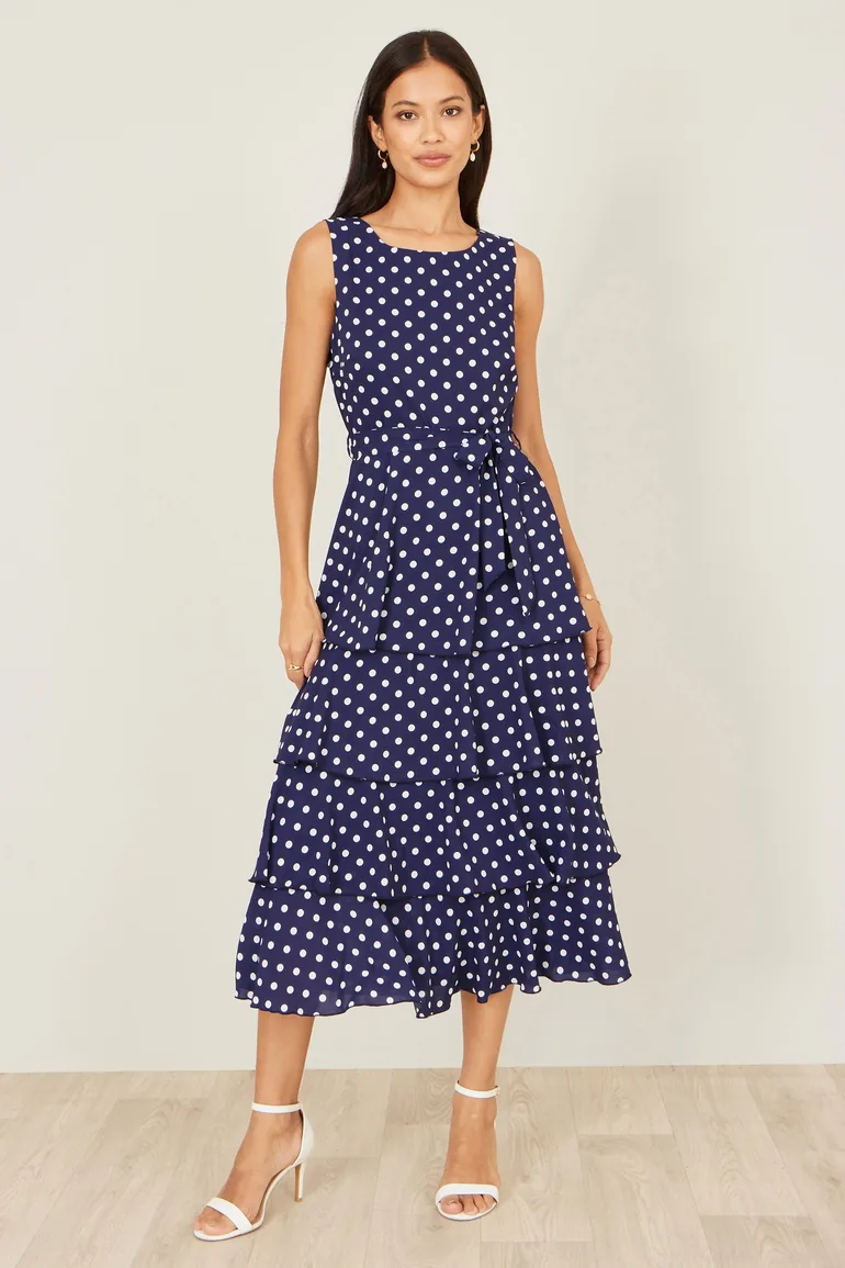 Yumi Navy Spot Tiered Dress - 4