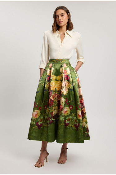 Floral twill woven prom skirt