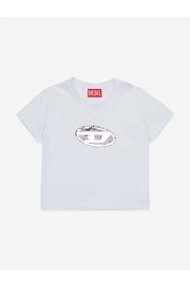 تيشيرت بناتي بطبعة شعار لون أبيض