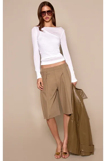 White Sheer Soft Touch Asymmetric Overlay Long Sleeve Top