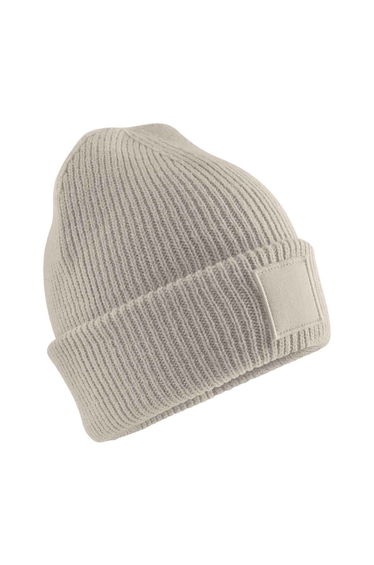 Beechfield Childrens/Kids Cuffed Tonal Patch Beanie - Natural Stone