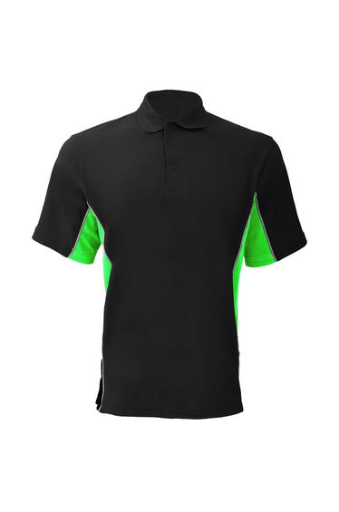 Gamegear® Mens Track Pique Short Sleeve Polo Shirt Top - Black/Lime/White