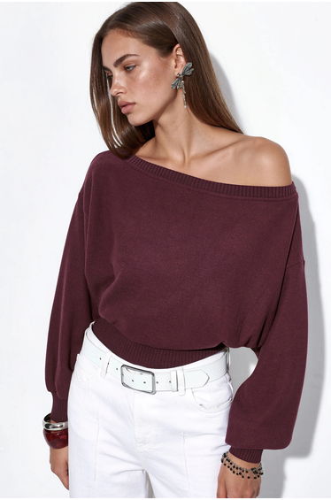 BUSEM Women's Ribbed Crew Neck Sweater