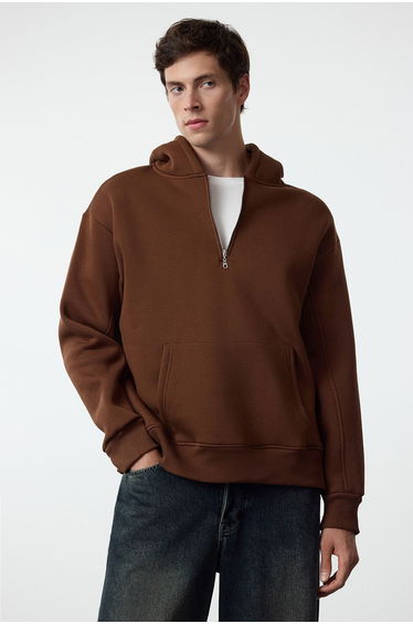 Brown Oversize/Wide Cut Zippered Hooded